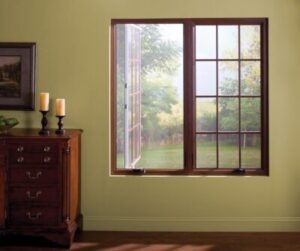 view of double casement windows with one side open